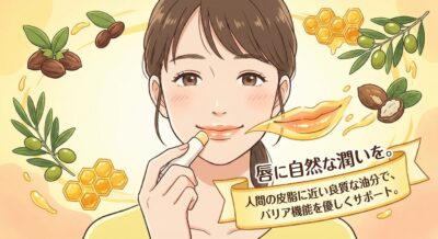 女性がリップクリームを塗っているイラスト。リップケア製品のイメージ。